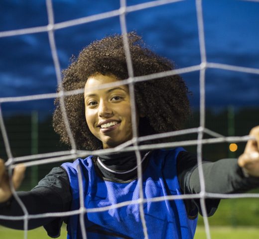 Female football player, Hackney, East London, UK